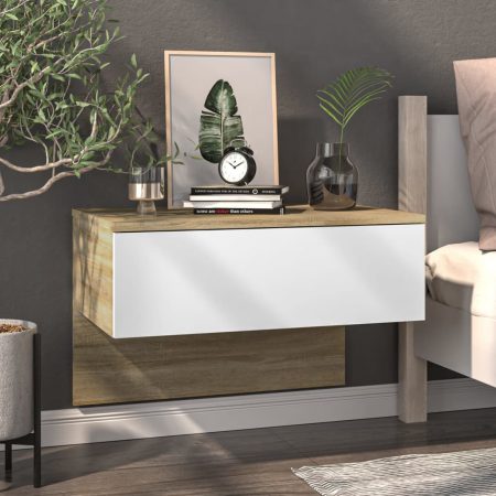 Bild på vidaXL Sängbord väggmonterad vit och sonoma-ek konstruerat trä