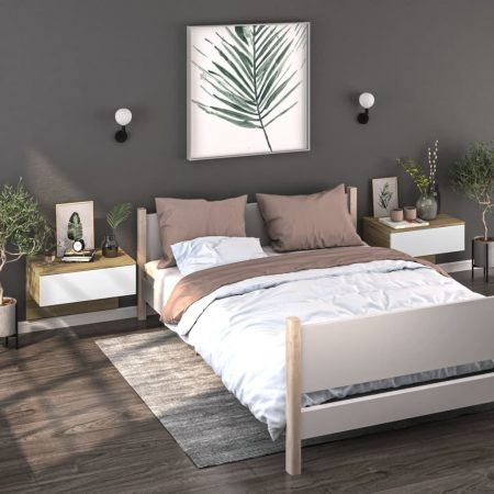 Bild på vidaXL Sängbord väggmonterade 2 st vit och sonoma-ek konstruerat trä