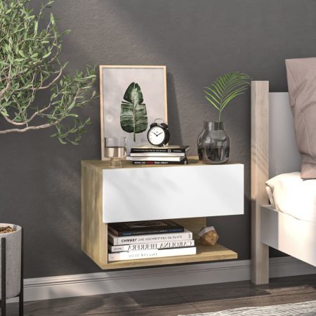 Bild på vidaXL Sängbord väggmonterat vit och sonoma-ek konstruerat trä