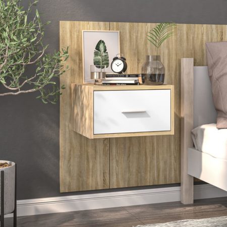 Bild på vidaXL Sängbord väggmonterat vit och sonoma-ek konstruerat trä