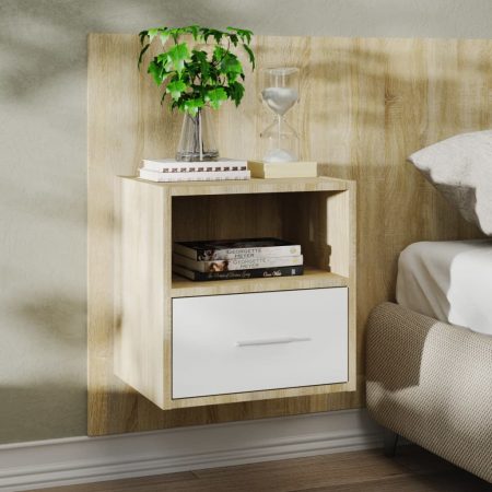 Bild på vidaXL Sängbord väggmonterat vit och sonoma-ek konstruerat trä