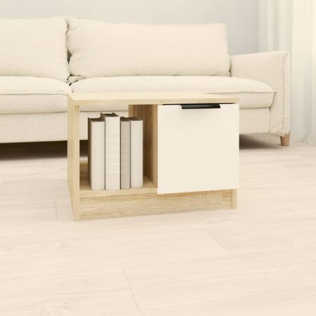 Bild på vidaXL Soffbord vit och sonoma-ek 50x50x36 cm konstruerat trä