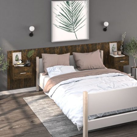 Bild på vidaXL Sängbord väggmonterat 2 st rökfärgad ek konstruerat trä