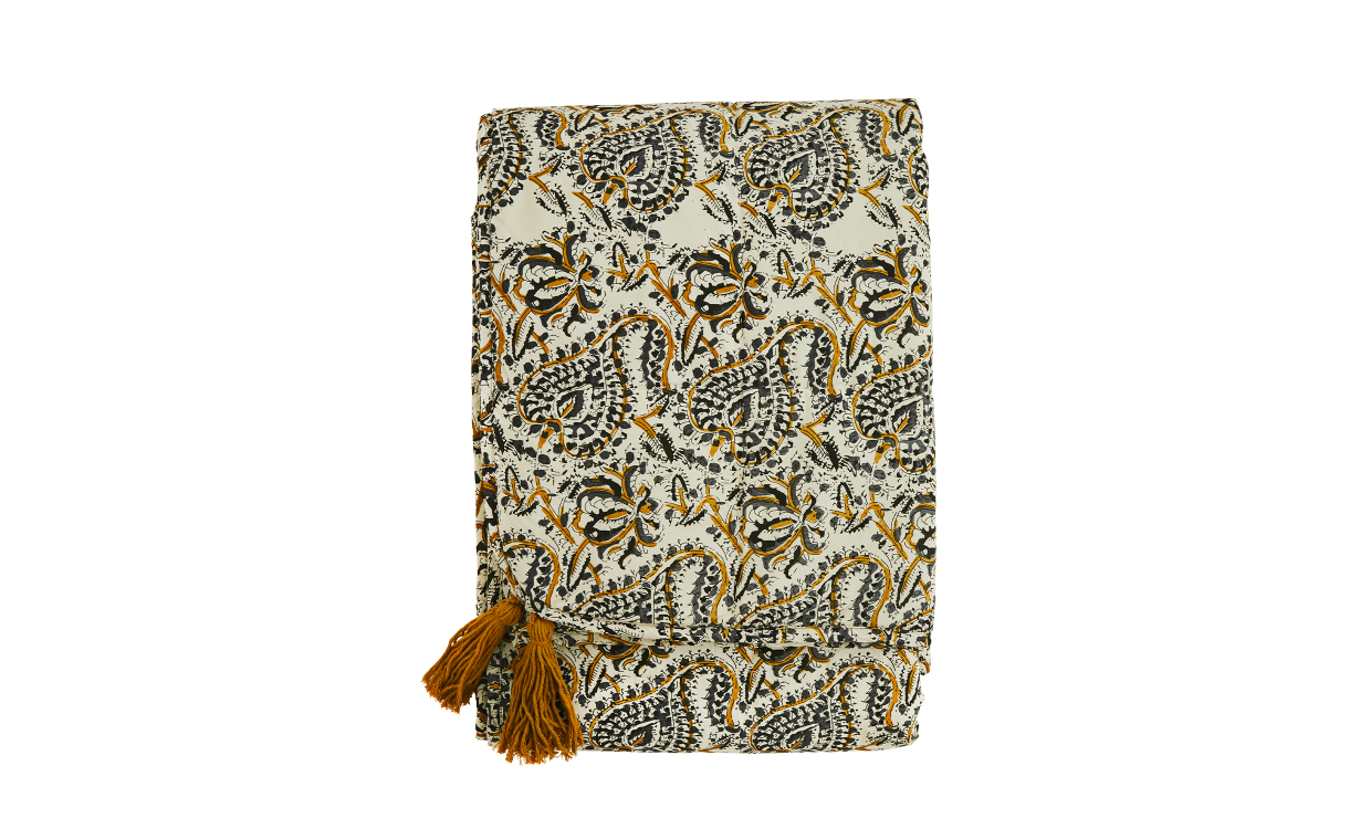 PP-7699 Bild på TASSEL Pläd 140x200 Beige/Senap från Madam Stoltz