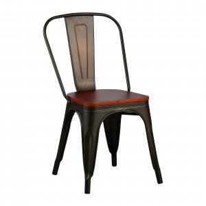 4 st Matstol Industry Ingo i plåt - Gunsmoke / lackad träsits - Metallstolar