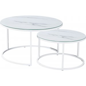 Albany soffbord - Glas vit marmorimitation - Glasbord