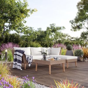 Askeröd utegrupp divansoffa med bord - Ljus konstrotting + Möbelpolish - Loungegrupper