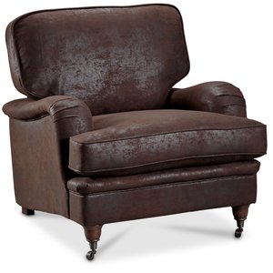 Howard Vintage fåtölj - Läderutseende + Möbelvårdskit för textilier - Howardfåtöljer