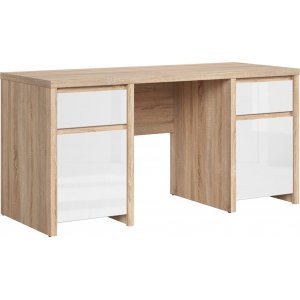 Kaspian skrivbord 160 x 65 cm - Ek/vit - Skrivbord med hyllor | lådor