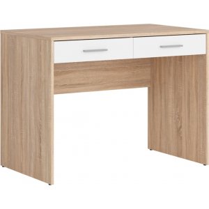 Nepo Plus skrivbord med 2 lådor 100 x 59 cm - Ljus ek/vit - Skrivbord med hyllor | lådor