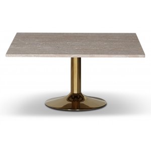 Paus soffbord - Mässings trumpetfot / Ljus Travertin 90x90 cm - Soffbord i marmor