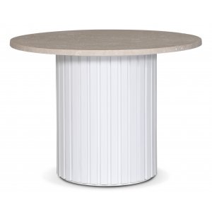 PiPi runt matbord Ø105 cm - Vitbetsat trä / Travertin sten - Ovala & Runda bord