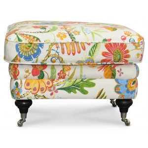 Savoy fotpall med blommigt tyg - Havanna Vit - Fotpallar