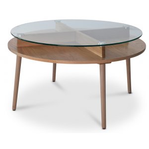 Solo soffbord Ø90 cm - Ljus ek / glas - Soffbord