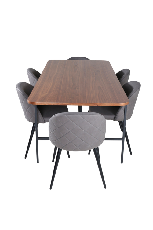 hom_1669137-01_Fs Bild på Matgrupp Uno med 6 st matstolar Velvet Stitches - Venture Home