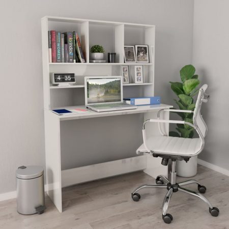 Bild på vidaXL Skrivbord med hyllor vit högglans 110x45x157 cm spånskiva