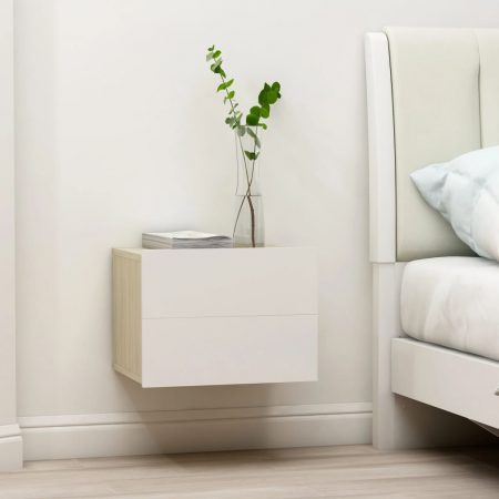 Bild på vidaXL Sängbord 2 st vit och sonoma-ek 40x30x30 cm spånskiva