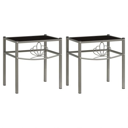 Bild på vidaXL Nattduksbord 2 st grå och svart metall och glas