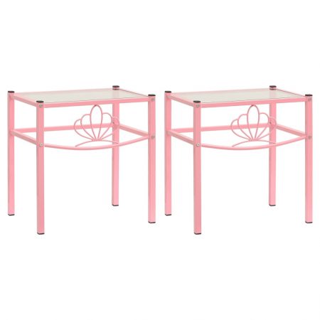 Bild på vidaXL Sängbord 2 st rosa och transparent metall och glas