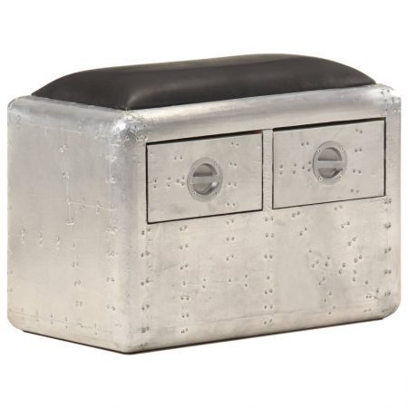 Bild på vidaXL Aviatorbänk 59 cm silver och svart äkta läder