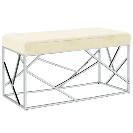Bild på vidaXL Bänk 97 cm gräddvit sammetstyg och rostfritt stål