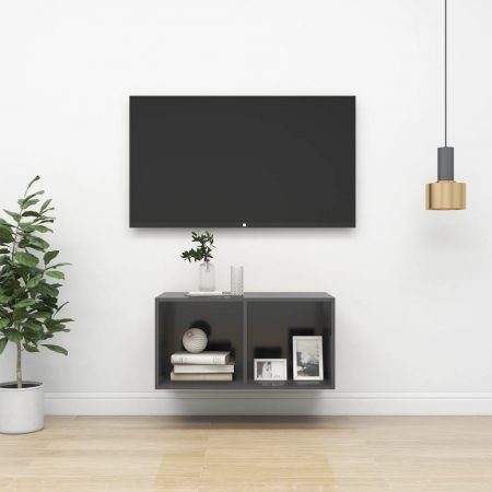 Bild på vidaXL Väggmonterad tv-bänk grå 37x37x72 cm spånskiva