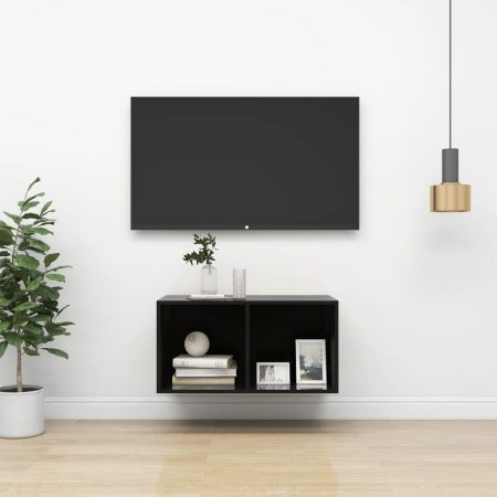 Bild på vidaXL Väggmonterad tv-bänk svart högglans 37x37x72 cm spånskiva