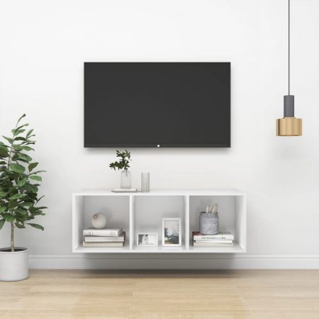 Bild på vidaXL Väggmonterad tv-bänk vit 37x37x107 cm spånskiva