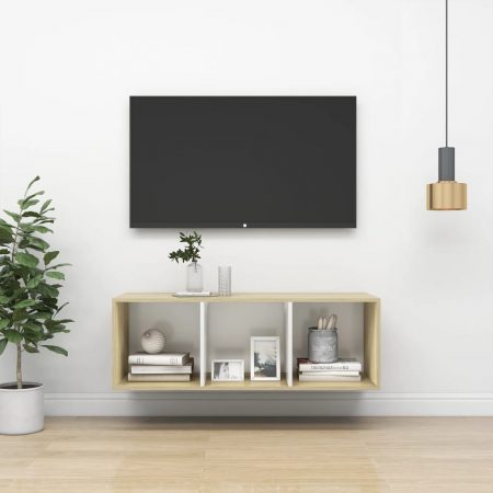 Bild på vidaXL Väggmonterad tv-bänk somona-ek och vit 37x37x107 cm spånskiva
