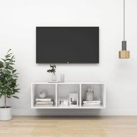 Bild på vidaXL Väggmonterad tv-bänk vit högglans 37x37x107 cm spånskiva