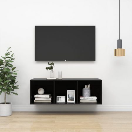 Bild på vidaXL Väggmonterad tv-bänk svart högglans 37x37x107 cm spånskiva