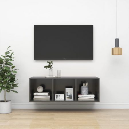 Bild på vidaXL Väggmonterad tv-bänk grå högglans 37x37x107 cm spånskiva