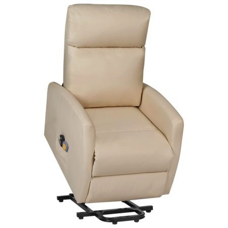 Bild på vidaXL Massagefåtölj med uppresningshjälp ljusbrun konstläder