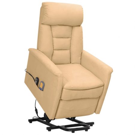 Bild på vidaXL Massagefåtölj med uppresningshjälp gräddvit mikrofibertyg