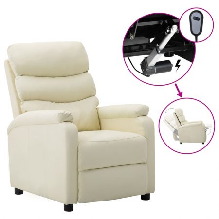 Bild på vidaXL Elektrisk reclinerfåtölj gräddvit konstläder