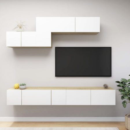 Bild på vidaXL TV-skåp 6 delar vit och sonoma-ek spånskiva