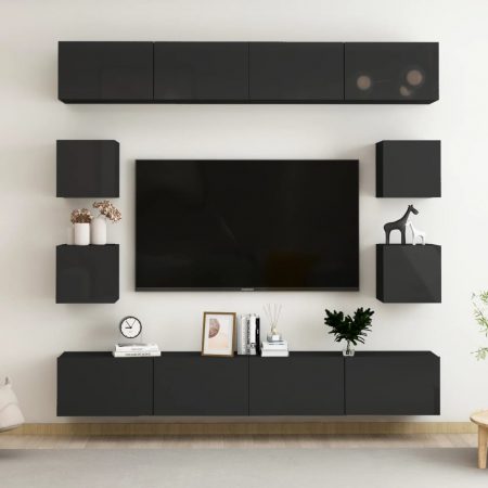 Bild på vidaXL TV-skåp 8 delar svart högglans spånskiva