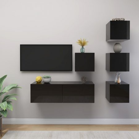 Bild på vidaXL TV-skåp 5 delar svart högglans spånskiva