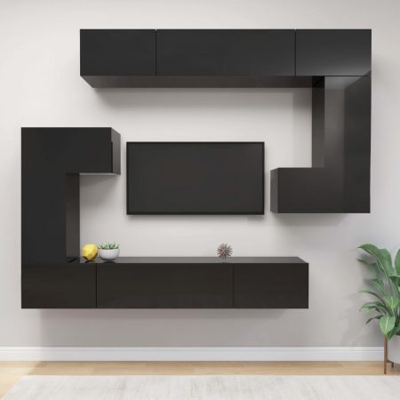 Bild på vidaXL TV-skåp 8 delar svart högglans spånskiva