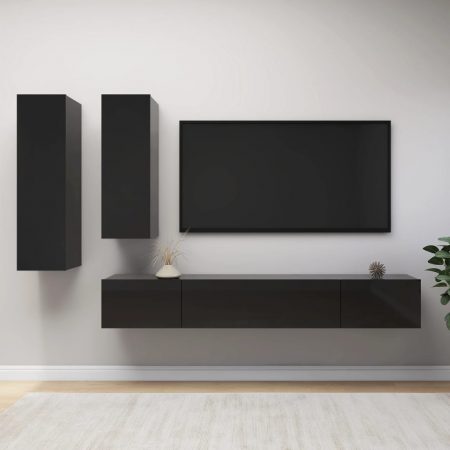 Bild på vidaXL TV-skåp 4 delar svart högglans spånskiva