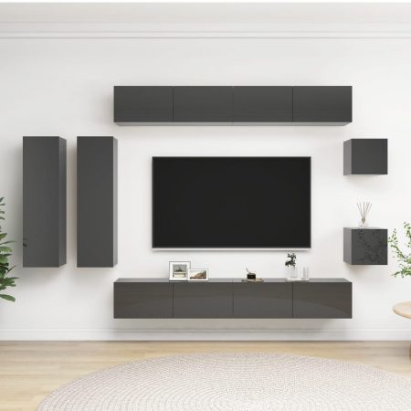 Bild på vidaXL TV-skåp 8 delar grå högglans spånskiva