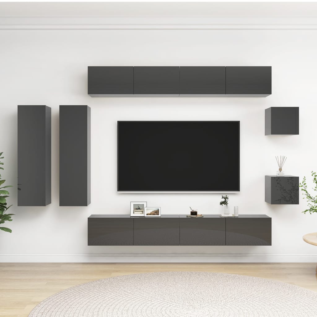 8720286578391_m_en_hd_1 Bild på vidaXL TV-skåp 8 delar grå högglans spånskiva