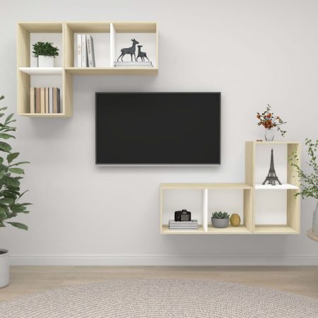 Bild på vidaXL Väggmonterade tv-skåp 4 st vit och sonoma-ek spånskiva