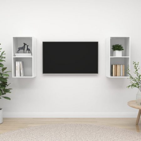 Bild på vidaXL Väggmonterade tv-bänkar 2 st vit högglans