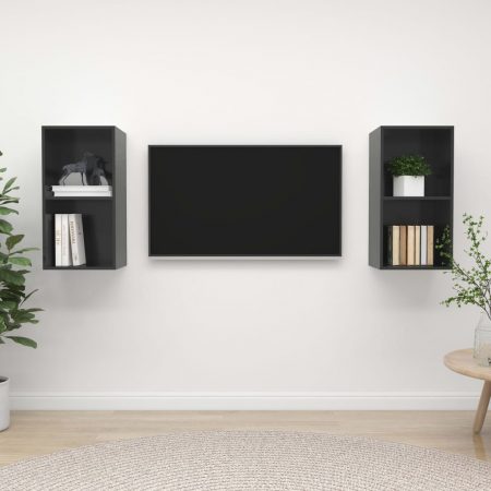 Bild på vidaXL Väggmonterade tv-skåp 2 st grå högglans