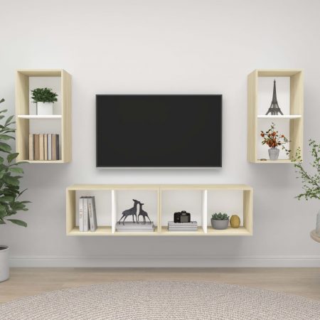 Bild på vidaXL Väggmonterade tv-skåp 4 st vit och sonoma-ek spånskiva