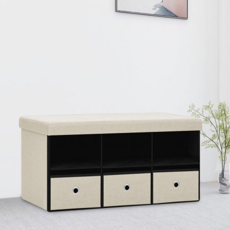 Bild på vidaXL Hopfällbar förvaringsbänk gräddvit 76x38x38 cm konstlinne