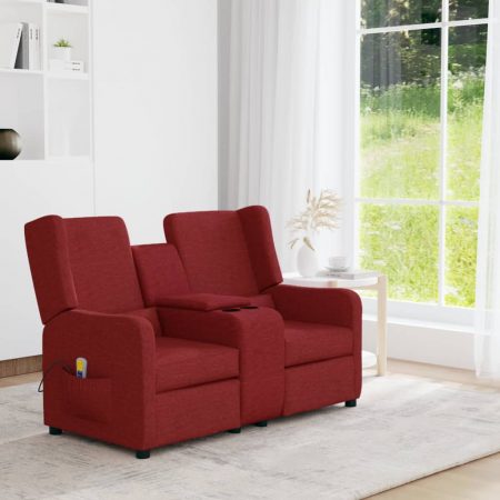 Bild på vidaXL 2-sits massagestol med mugghållare vinröd konstläder