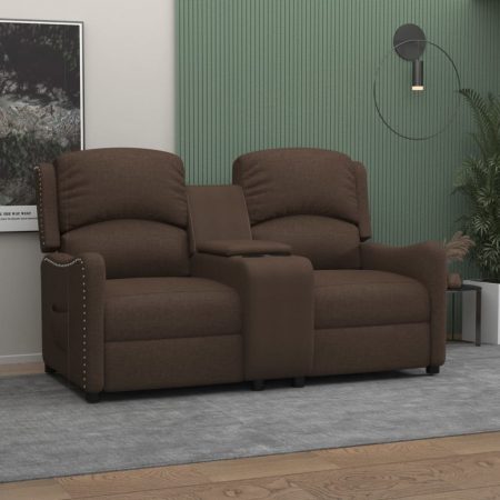 Bild på vidaXL 2-sits reclinerfåtölj med mugghållare brun tyg