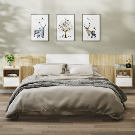 Bild på vidaXL Sängbord väggmonterade 2 st vit och sonoma-ek konstruerat trä